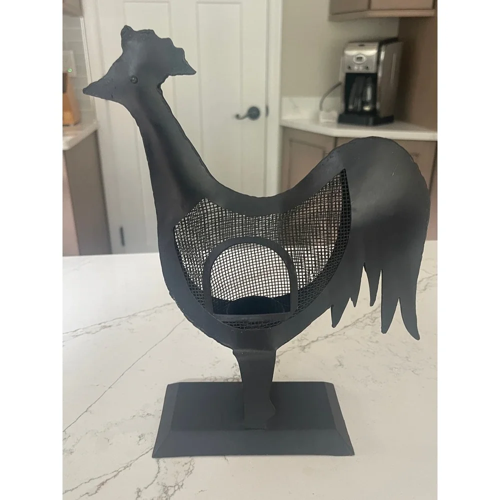 Pier 1 Metal Rooster Tea Light Holder and Beaded Wire Figurine Farmhouse Decor